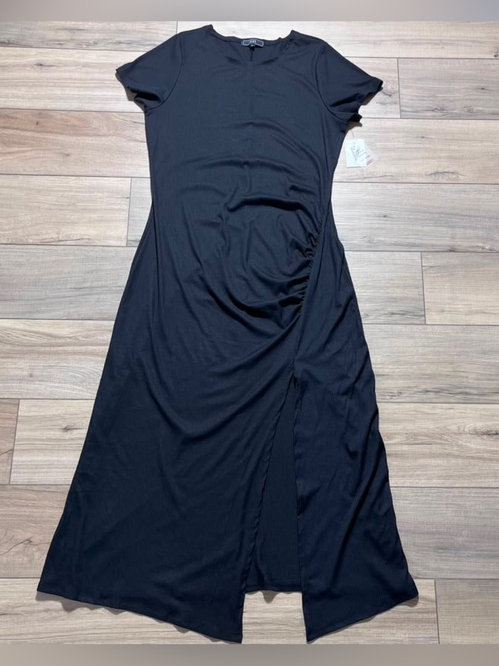 Vibe Sportswear Womens Ruched Rubbed Maxi Dress Size 3X Black